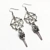 Goth Punk Sliver Color Big Five-pointed Star Rune Bird Beak Skull Pendant Dangle Earrings for Women Men Halloween Party Jewelry