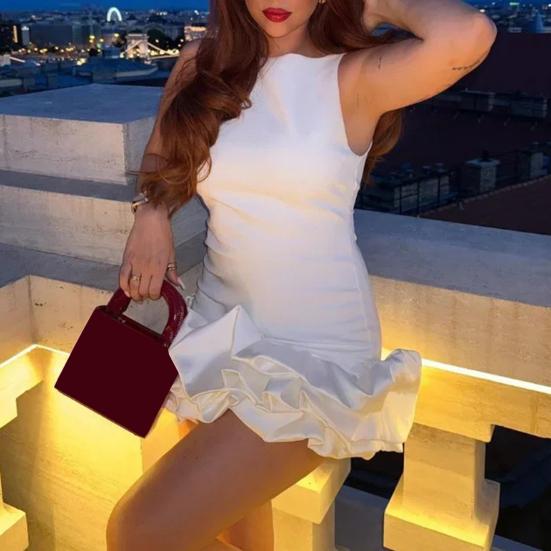 Dámské sexy minišaty jednobarevné slim fit dámské šaty s výstřihem do O, bez rukávů, bez zad, na sváteční párty krátké šaty