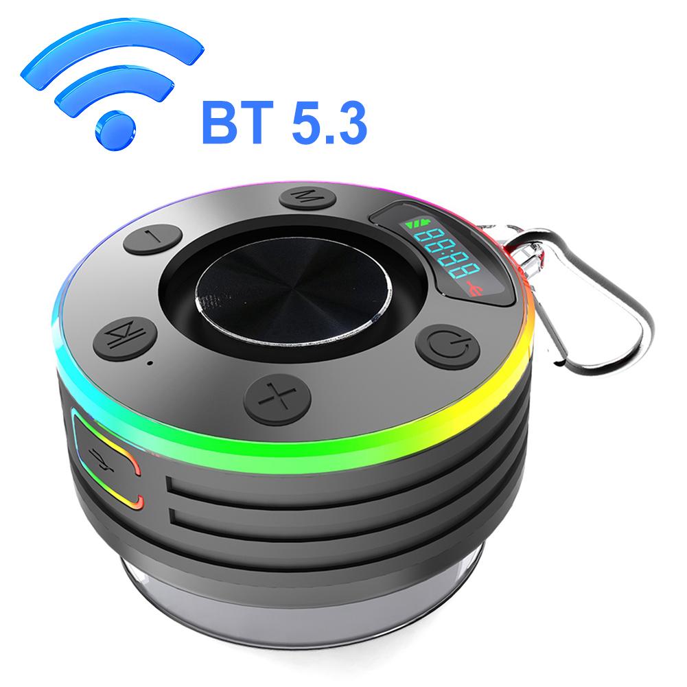 Bluetooth-Compatible 5.3 Shower Speaker FM Radio Stereo Subwoofer IPX7 Waterproof Wireless Speaker with Suction Cup for Bathroom