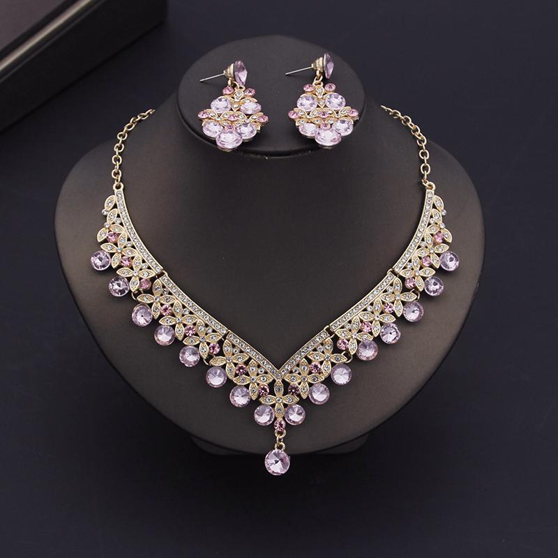 Gorgeous Crystal Bridal Jewelry Sets for Women Luxury Earrings Necklace Sets Bride Wedding Dress Jewelry Set Costume Accessories