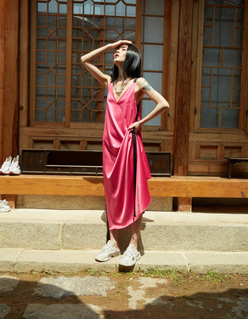 WARDOG Ribbon Long Dress Fuchsia Pink