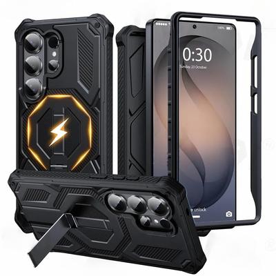 Armor Case for Samsung Galaxy S26 S25 S24 Ultra Plus 25 FE S24FE Coque for Magsafe Wireless Charging Magnetic Metal Stand Cover