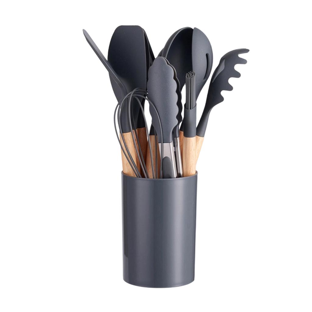 Kitchen Utensils Set 12 Pieces Nonstick Silicone Cooking Utensils Wood Handle Silicone Cooking Utensils Set With Holder Dishwasher Safe