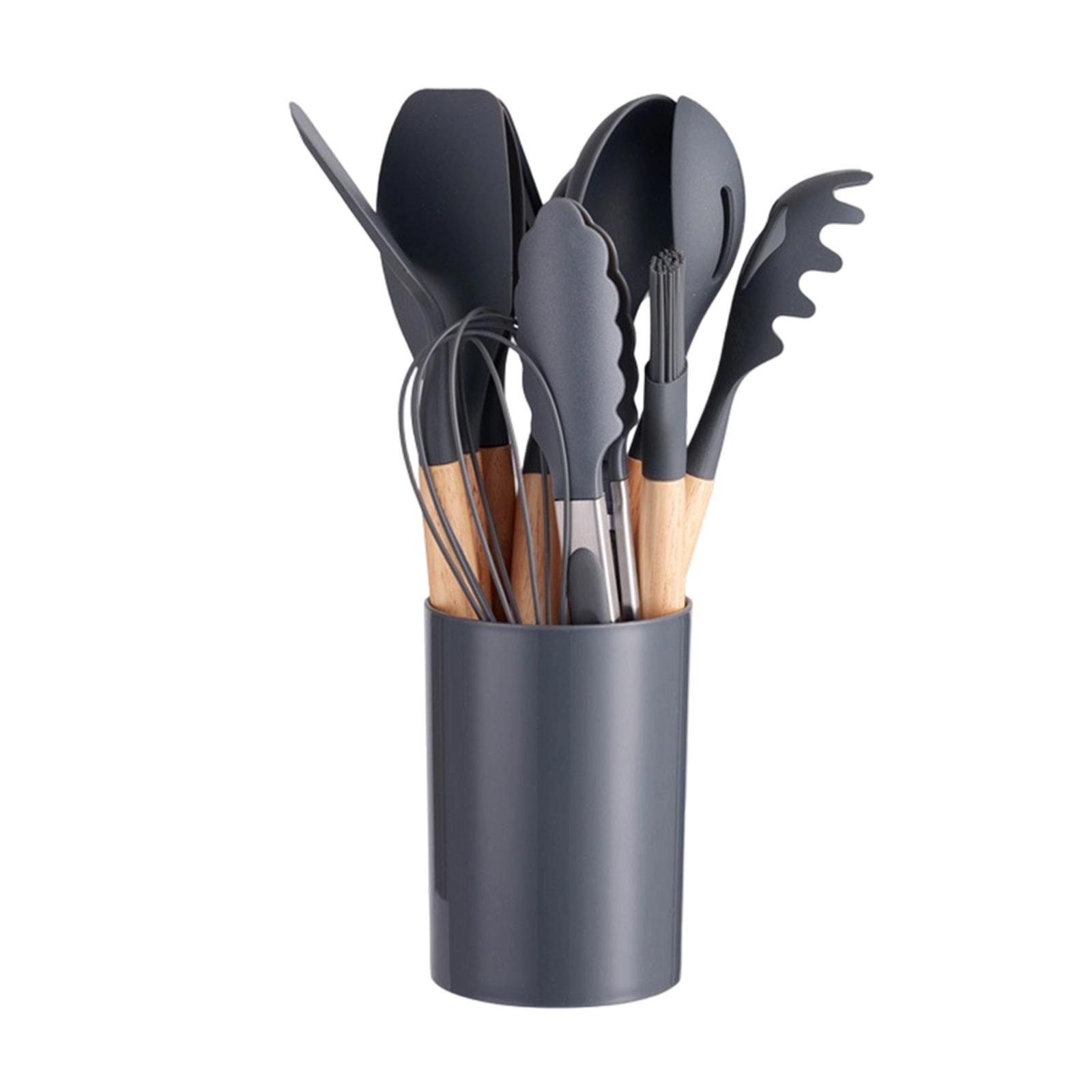 Kitchen Utensils Set 12 Pieces Nonstick Silicone Cooking Utensils Wood Handle Silicone Cooking Utensils Set With Holder Dishwasher Safe One Size