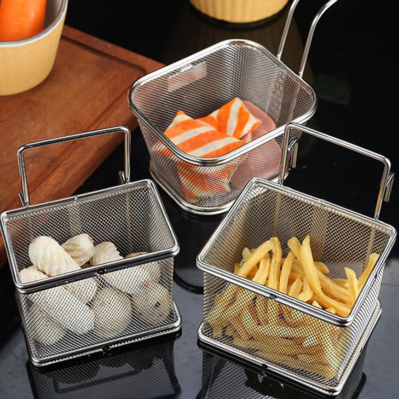 304 Stainless Steel Deep Frying Basket Silver Multi-functional Hangable Colander Oil Filter Mesh Sieve Hotpot Strainer Mesh