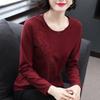 WTEMPO Women's O-neck Spring Summer Embroidered Mixed Cotton Shirts Large Size Solid Color Long Sleeve Loose Fitting Casual Tops
