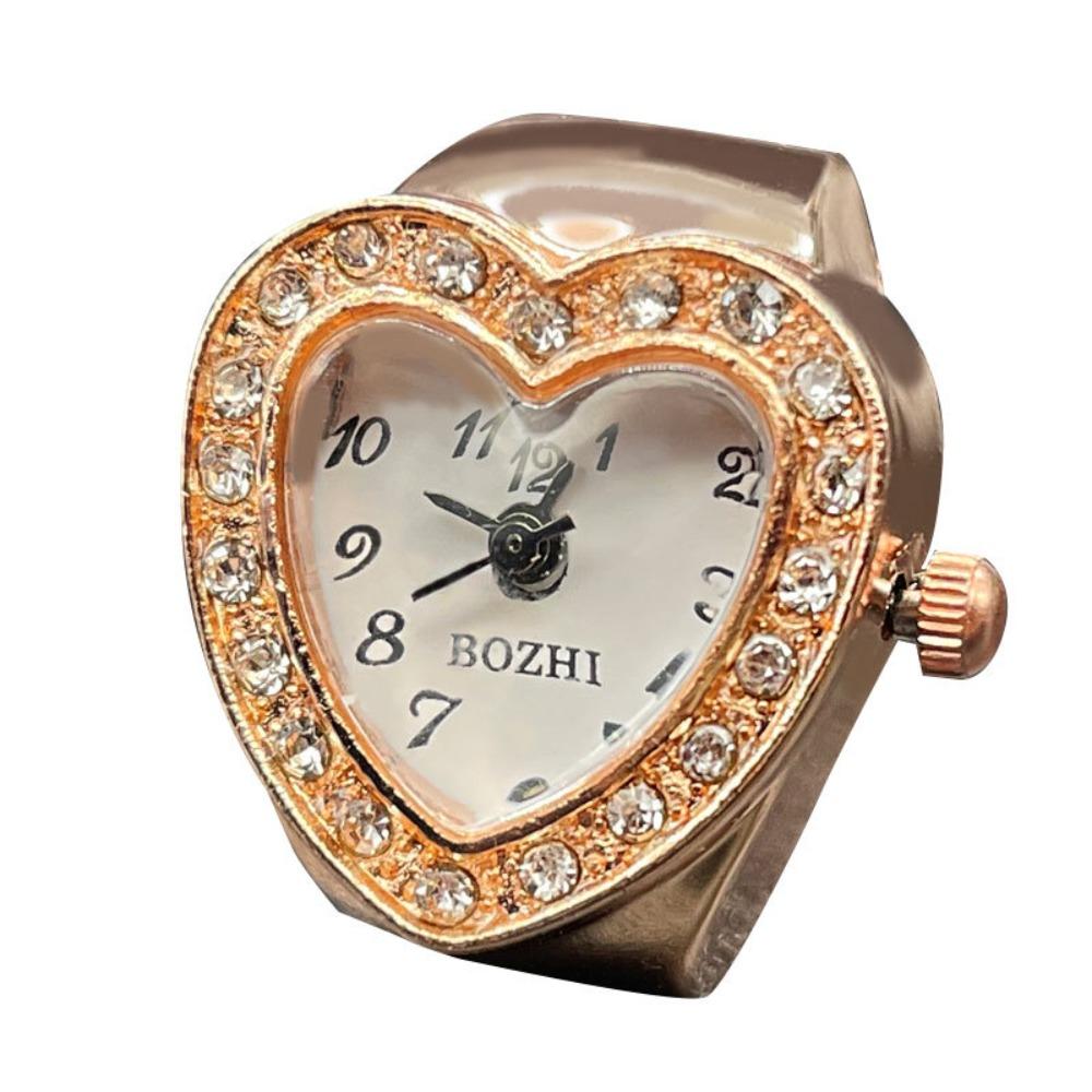 Fashion Elastic Finger Ring Watch Heart-shaped Golden Glitter Ring Watch Vintage Digital Watch Jewelry