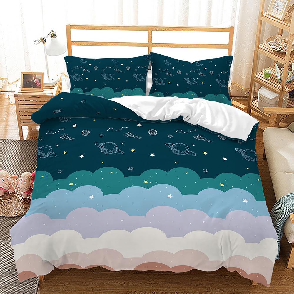 Clouds Gradually Change Star Planet 3D Digital Printing Bed Three-Piece Quilt Kit