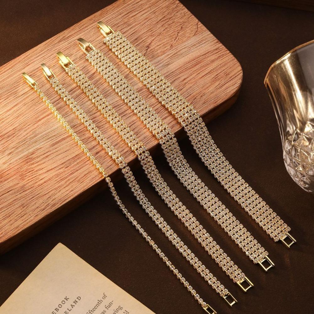 Simple Luxury Shining Brightly Geometric Multi-row Zircon Bracelet for Women Engagement Bride Wedding Fashion Designer Jewelry