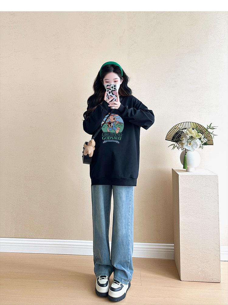 Umstandsmode 2025 Herbst/Winter Fashion Bauchbedeckendes Sweatshirt & Jeans Zweiteiler