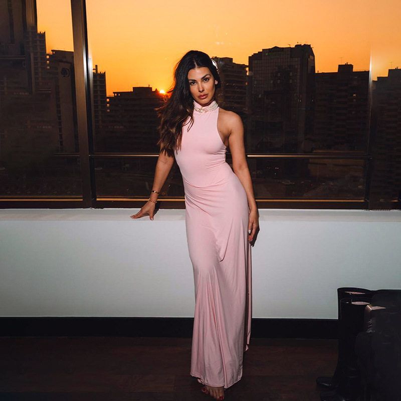 

Wq24172 Autumn 2024 New Arrival Pure Color Long Dress Fashion Elegant Elegance Silm Sleeveless Turtleneck Dress Women Pink L