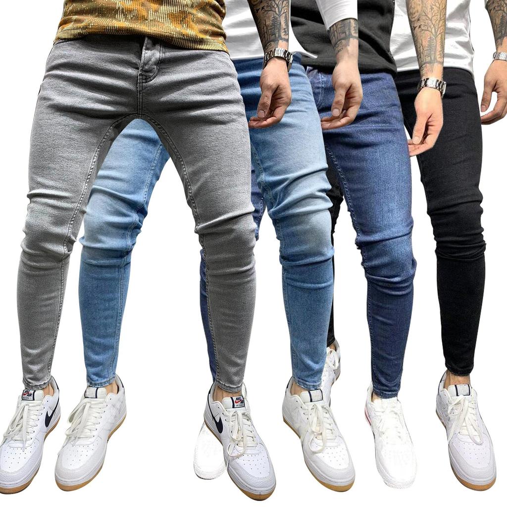 Jeans Uomo Aderenti Stretch Aderenti Jeans a Piedi Stretti