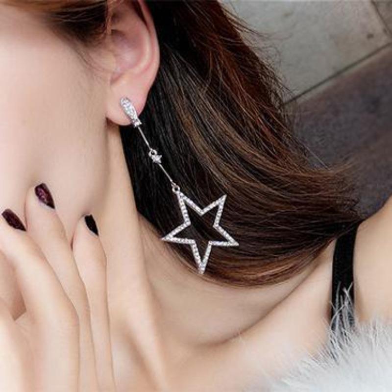 1pair New Style Star Earring Personality with A Long Star Earrings Exaggerated Big Ear Nail