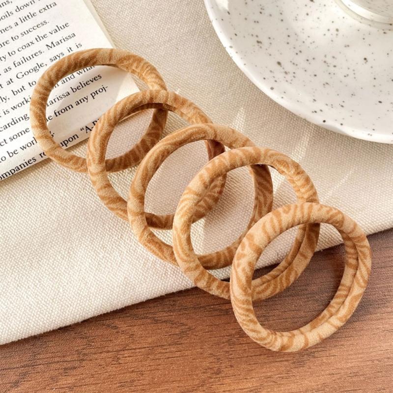 Pack of 5pcs High Elasticity Leopard Print Hair Ties Gentle Nonslip Fabric Hair Bands For Women Girls Daily Styling