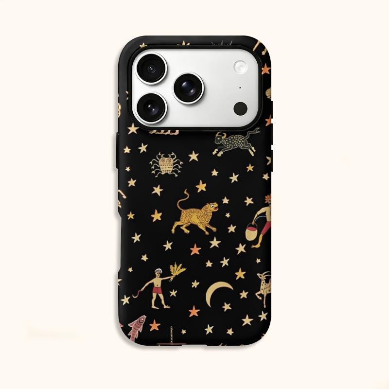 Celestial Zodiac Astrology Gold Stars Pattern Art Film Aesthetic Protective Shockproof Bumper Phone Case Cover For iPhone 14 15 16 Pro Max Plus