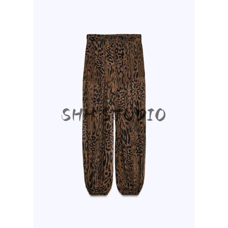 Autumn New Women's Clothing Pleated Streamers Short Lining Mid Waist Animal Pattern Print Lantern Pants 8566065