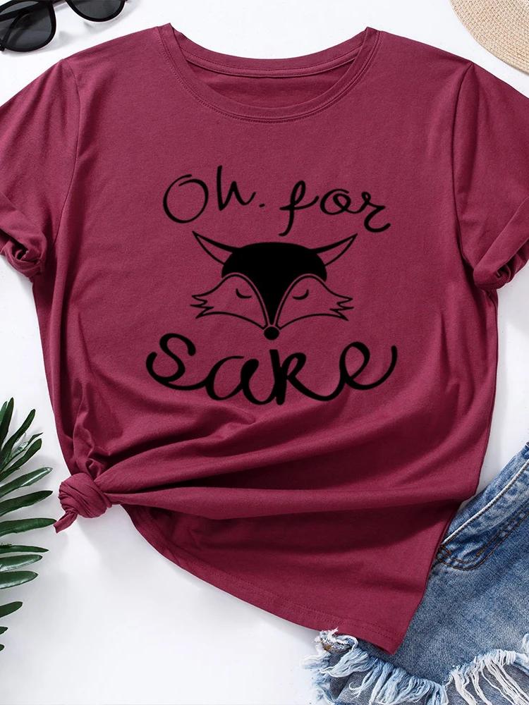 Cute Fox Head Print T Shirt Women Short Sleeve O Neck Loose Tshirt Summer Women Causal Tee Shirt Tops Camisetas Mujer