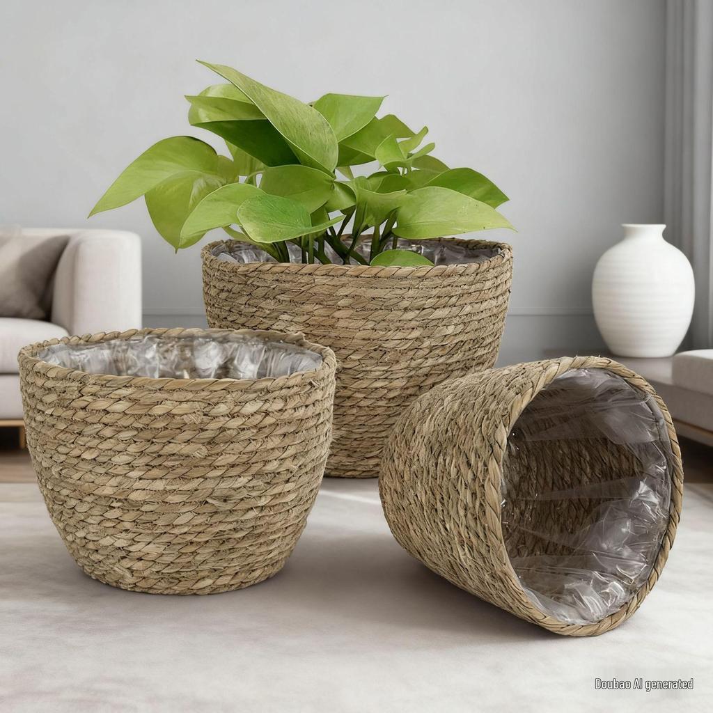 Creative Straw Woven Flower Basket for Green Plants - Living Room or Balcony Decoration