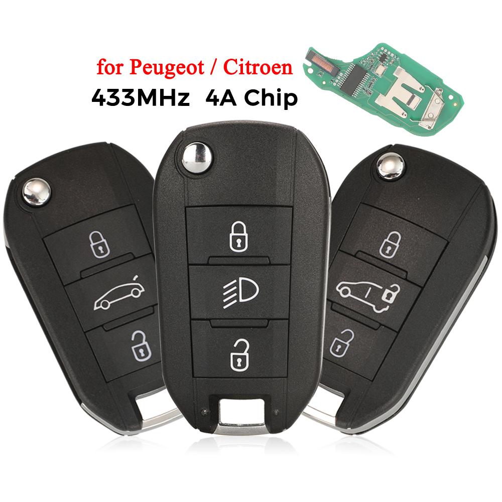 Jingyuqin Flip Remote Car Key 433MHz 4A HITAG AES Chip For Peugeot Expert 308 3008 2016+ Citroen C4 Cactus 2014- HU83 3 Buttons