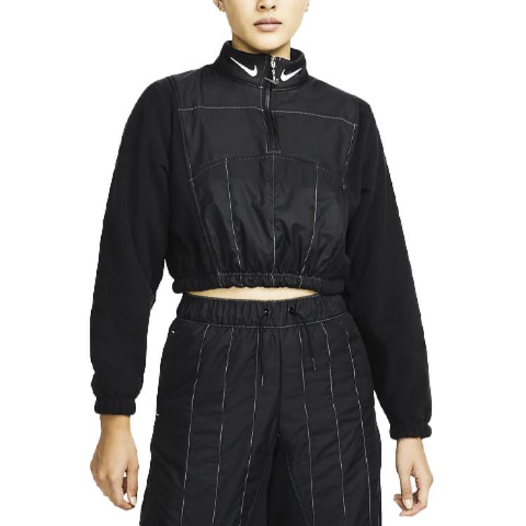 Nike Velvet Jackets Women's Black Stand Collar Moderate DD5613-010