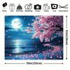 2D Spring Sakura Night View Background Cloth Moonlight Ocean Tapestry for Bedroom Decor