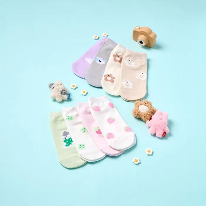 Strawberry Scrabble Rabbit Ankle Socks 2-Piece Set White Soft Pink