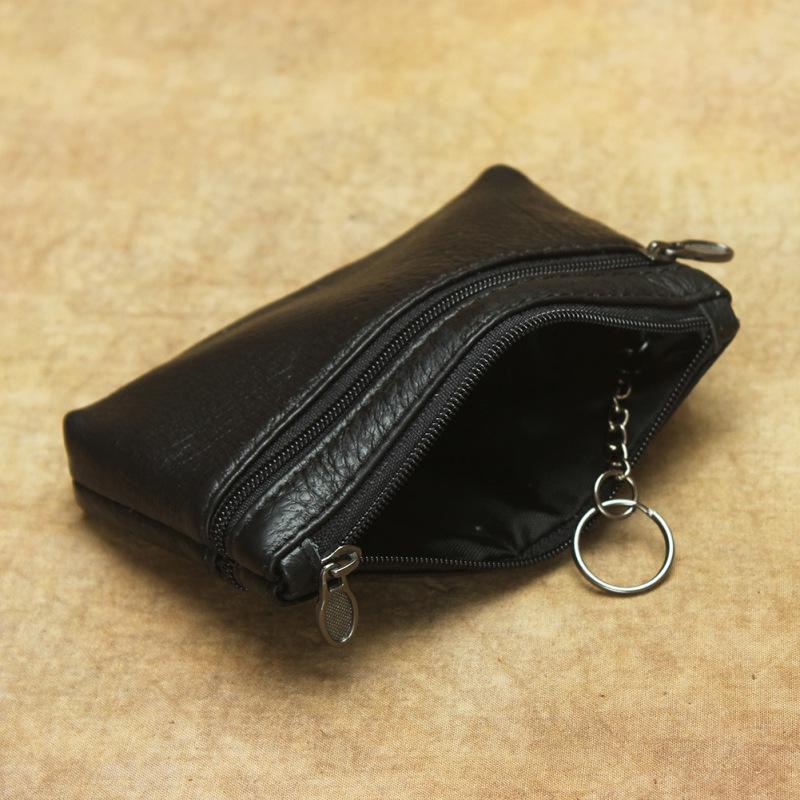 Genuine Leather Double Zipper Coin and Card Holder