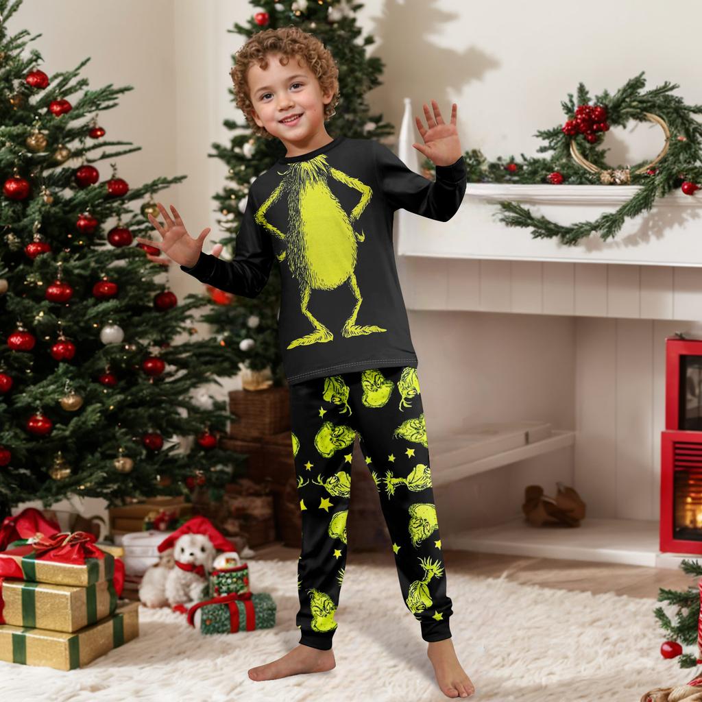 Print Cute Family Set Pajamas, Home Clothes, Family Set Long Sleeve Top Pants Set