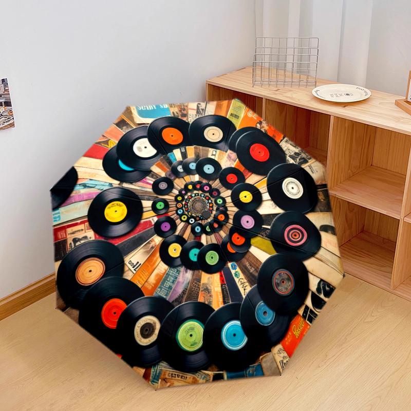 1PC Music Records Umbrella Portable Folding Umbrella Iron Frame Hole Bone Structure Outdoor Home Umbrella A7