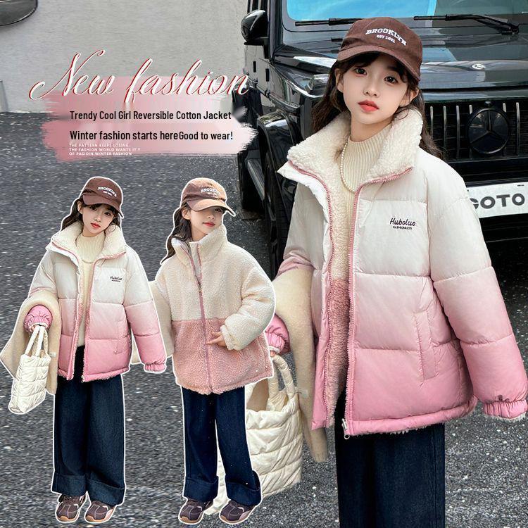 2025 Girls' Reversible Winter Down Coat – Thickened, Stylish Outerwear for Big Kids