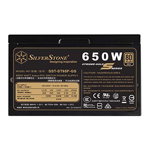 Silver Stone Strider Series Fully Modular 80Plus Gold Certified ATX Power Supply, 650W, SST-ST65F-GS-Rev