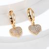 Luxury Female Love Heart Hoop Earrings Yellow Gold Color White Zircon Wedding  For Women