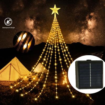1PC 2m Warm/colorful Solar Powered Christmas Tree Fairy Lights Top with A Star for Christmas Tree Night Party Atmosphere Decor