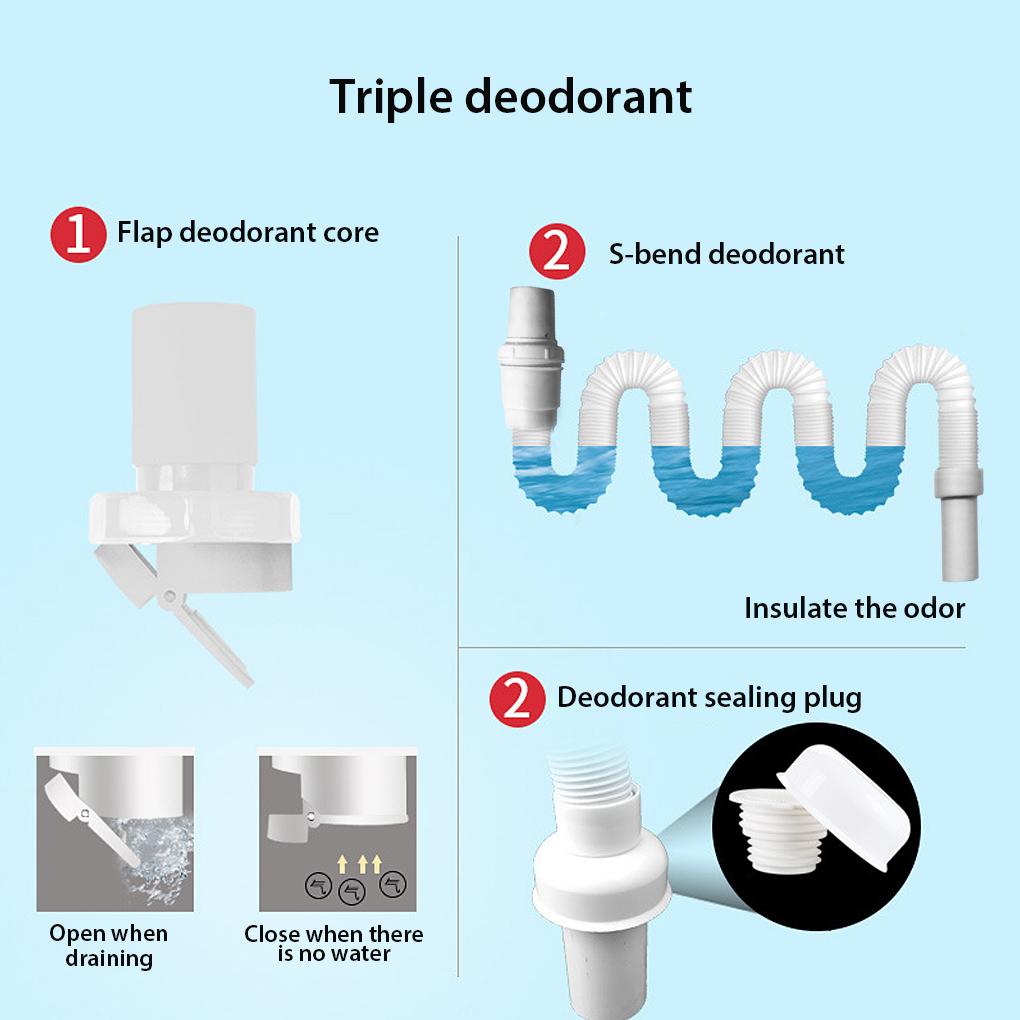 Under Sink Wash Basin Pipe Deodorization Retractable Flexible Plastic Drain Tube Kitchen Bathroom Draining Tub Plumbing