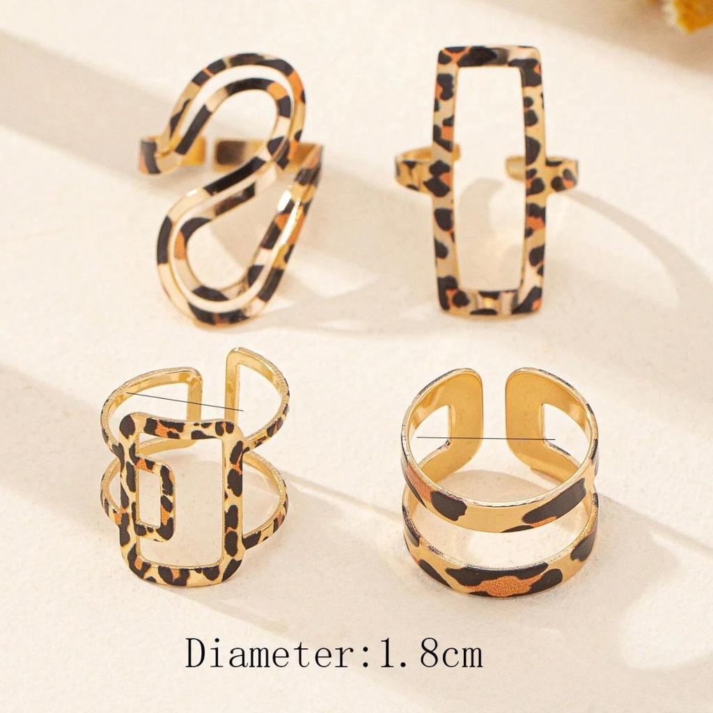 Personalisiertes doppellagiges, hohles, quadratisches, offenes Ringset mit Leopardenmuster