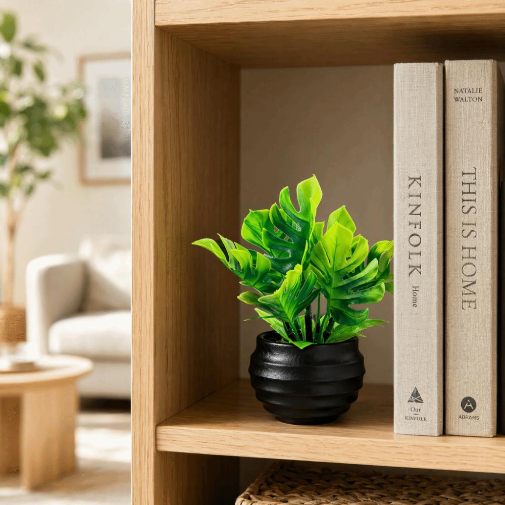 with Flowerpot Monstera Leaf Artificial Plant Green Leaves Simulation Green Plant  Desktop Ornament