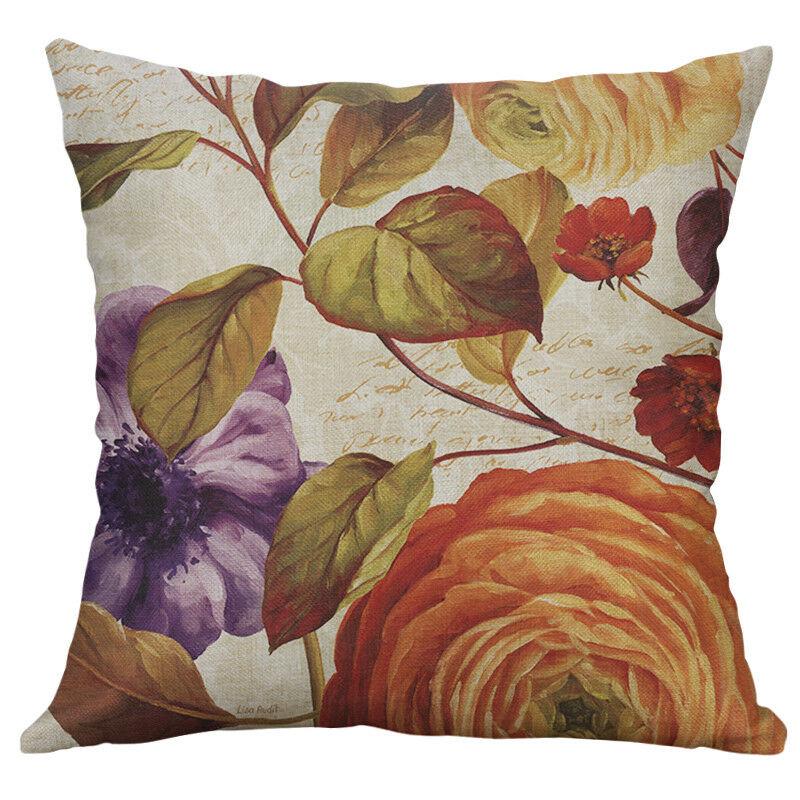Premium Retro Flower Linen Pillow Case For Stylish Sofa Home Decor 18 Inches