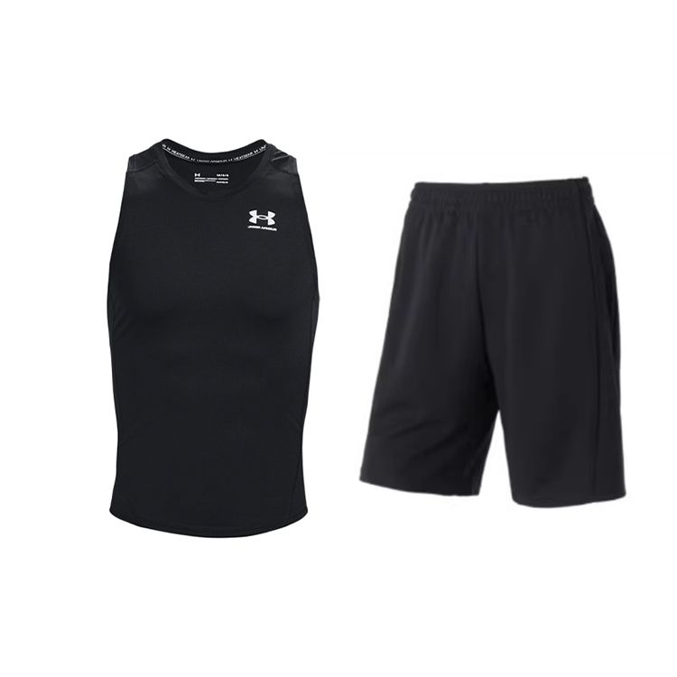 

Under Armour Майка без рукавов с логотипом, шорты для фитнеса, повседневный спортивный комплект, мужские комплекты, черный цвет 1368352-001+24500203-001 M