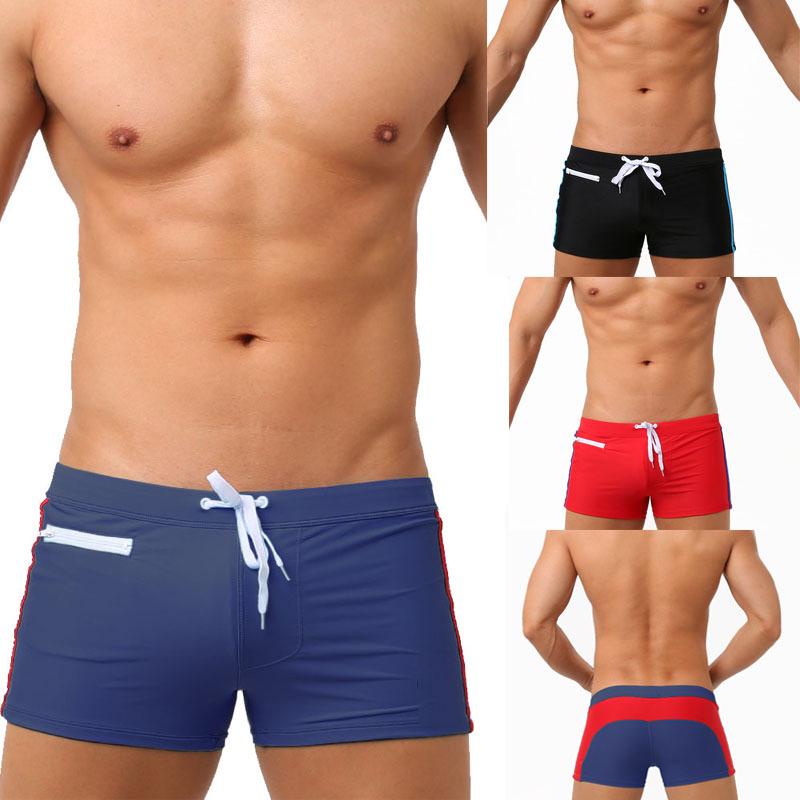 

Men s Low-Waist Solid Color Patchwork Swim Shorts with Drawstring & Zipper 2XL