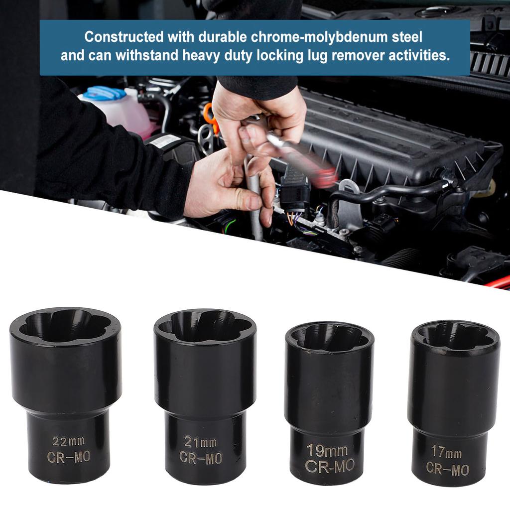 Twist Socket Set Locking Wheel Nut Bolt Stud Extractor Removers 17mm 19mm 21mm 22mm Socket Lock Remover Nut Bolt Extractor
