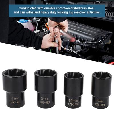 Vridhylsa Set Låsande Fälgmutter Bult Tapp Utdragare Borttagare 17mm 19mm 21mm 22mm Hylsa Lås Borttagare Mutter Bult Utdragare