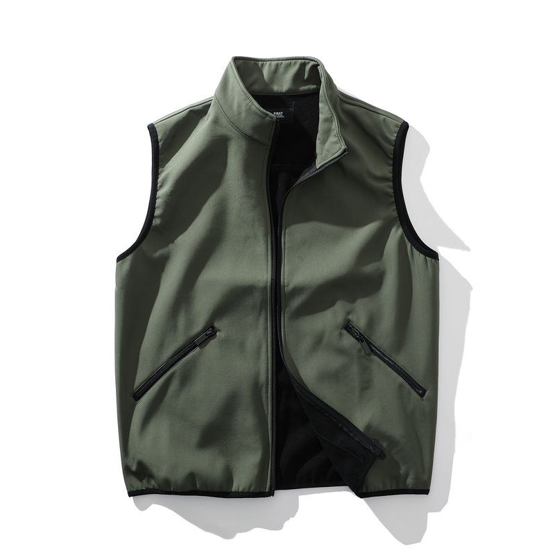 Outdoor Sports Fleece-Lined Thickened Warm Fleece Vest for Men, Winter Stand-Collar Sleeveless Jacket, Foreign Trade Men's Vest Coat