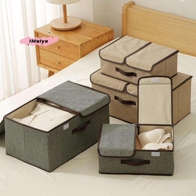 M-1Pc Fabric Storage Box With Lid Foldable Dustproof Clothing Organizer Multifunctional Container For Wardrobe Pants