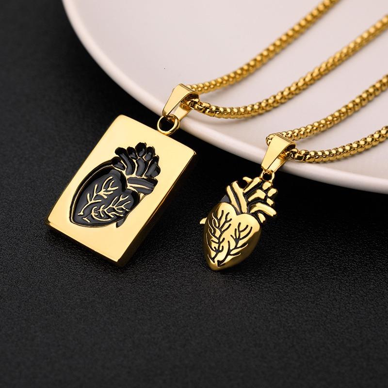 1SET Popular Couple Necklace Heart Shape Bead Chain Rock Style Pendant Couple Necklace золотой