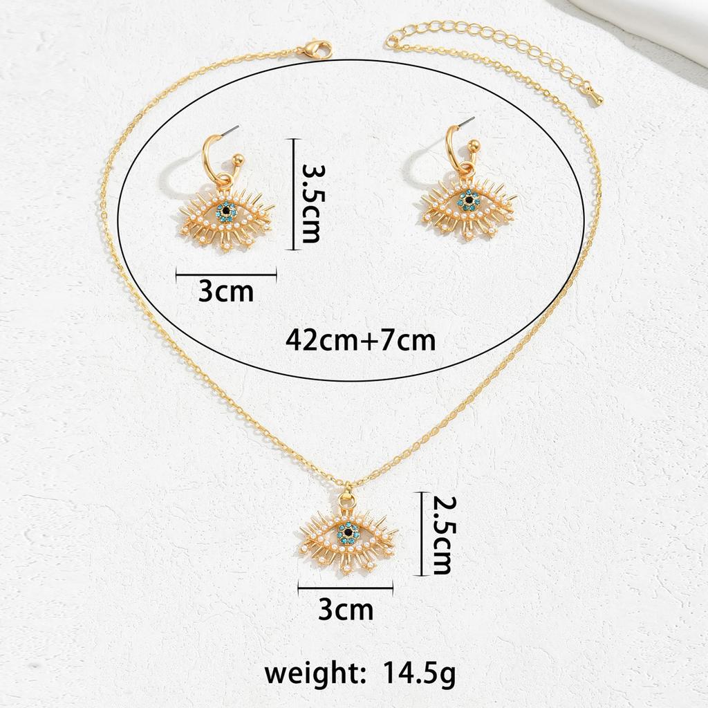 2025 new angel's eye hip-hop women's stud earrings necklace set with diamond design long collarbone chain