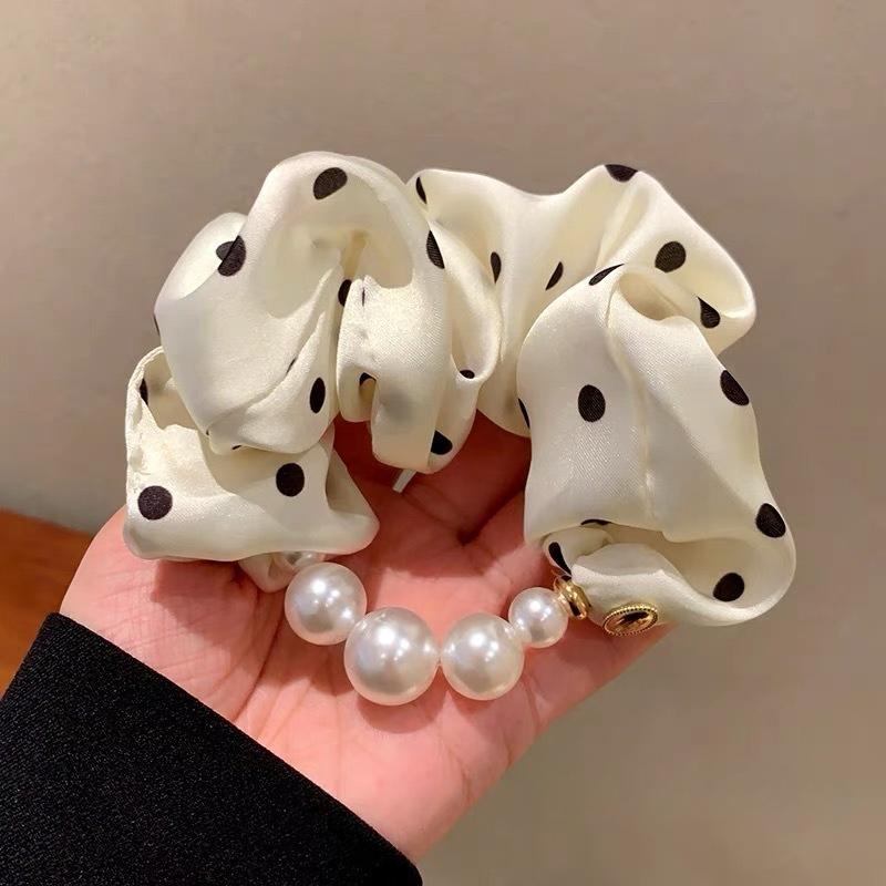 

Women s Polka Dot Pearl Hair Ties Fashionable Hair Bands Elastic Headbands Hair Accessories бежевый