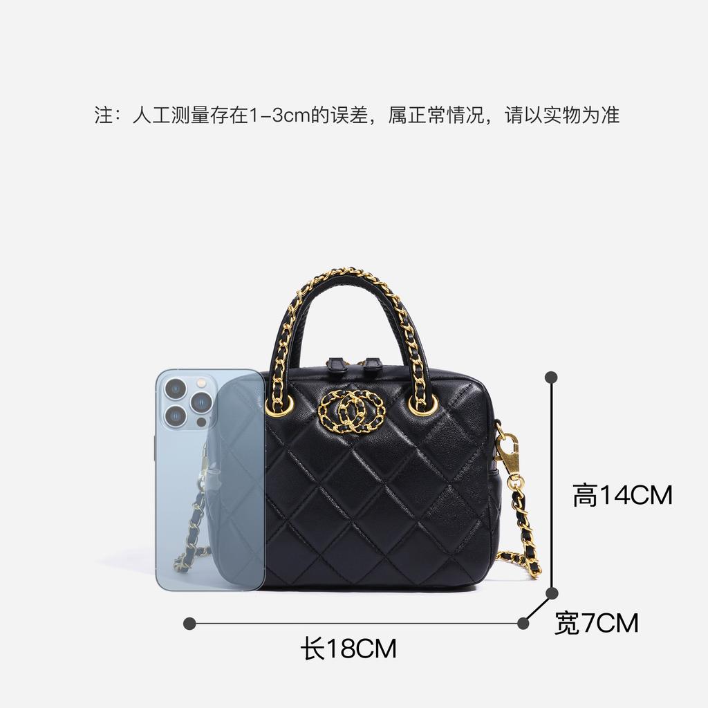 High-end bowling shoulder bag, lambskin quilted chain handbag, elegant small-style commuter crossbody bag