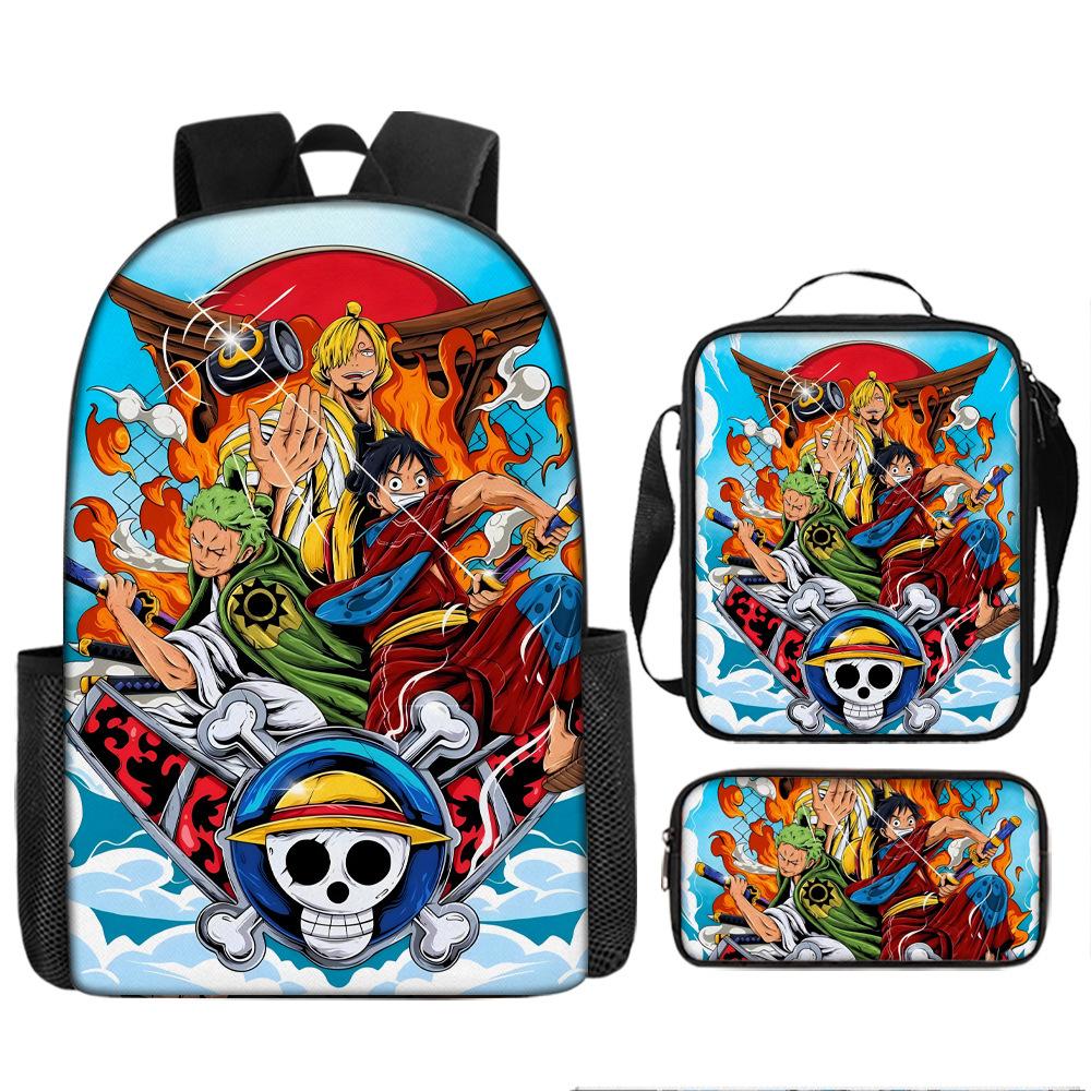 Animation ONE PIECE schoolbag three-piece play peripheral backpack large capacity middle school student outdoor campus computer bag