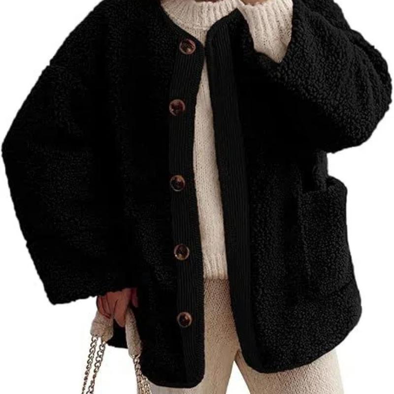 Women's Warm Winter Coats Casual Long Sleeve Button Up Fuzzy Sherpa Fleece Jackets Outerwear