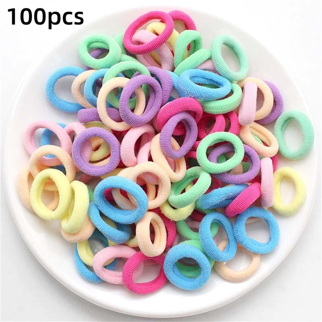 100 KS Barevné Základní Nylonové Elastické Gumičky do Vlasů pro Dívky na Držení Ohonu Scrunchie Gumička Dětské Základní Vlasové Doplňky
